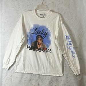 Tupac Shakur Poetic Justice White Long Sleeve Crew Neck Tee Ribbed Cuffs SZ M/L